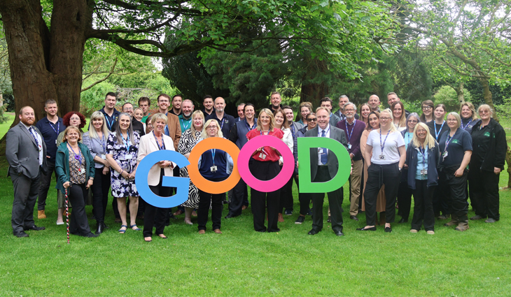 Rodbaston College staff holding Ofsted GOOD letters