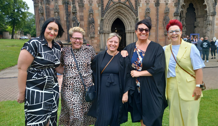 Photo of Access to HE students and staff at student awards outside of Lichfield Cathedral