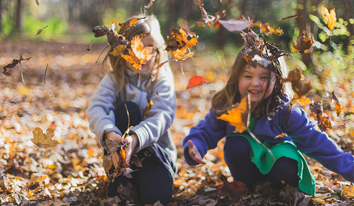 Children playing in leaves