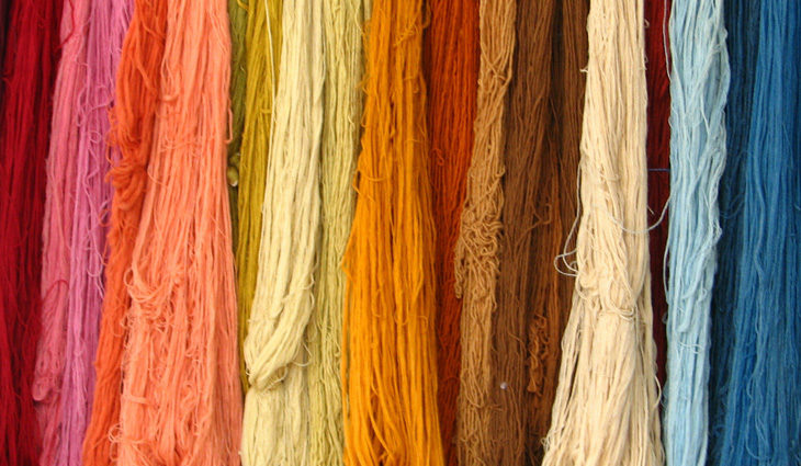 Different fabrics and textiles in a row