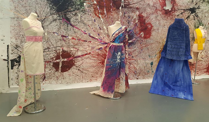 Dresses created by students shown in the Wedge Gallery