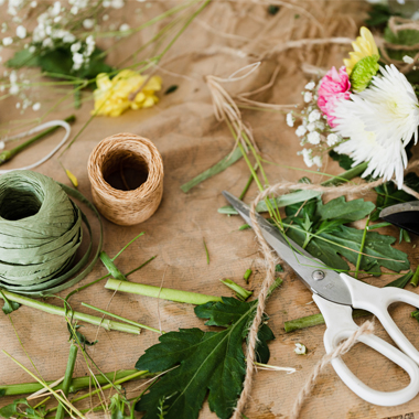 Floristry equipment on table