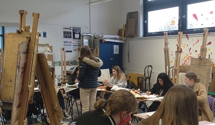 Level 3 Art and Design students working in the workshop at Lichfield College