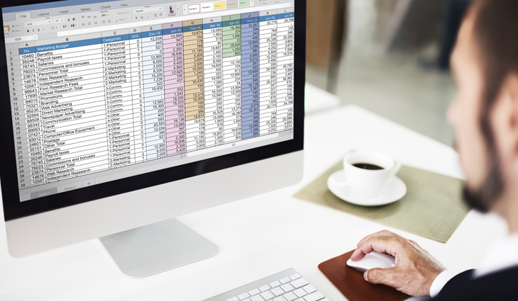 Man using spreadsheet on computer