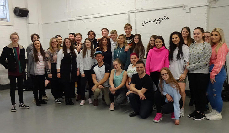A group of performing arts students visiting Pineapple Studios