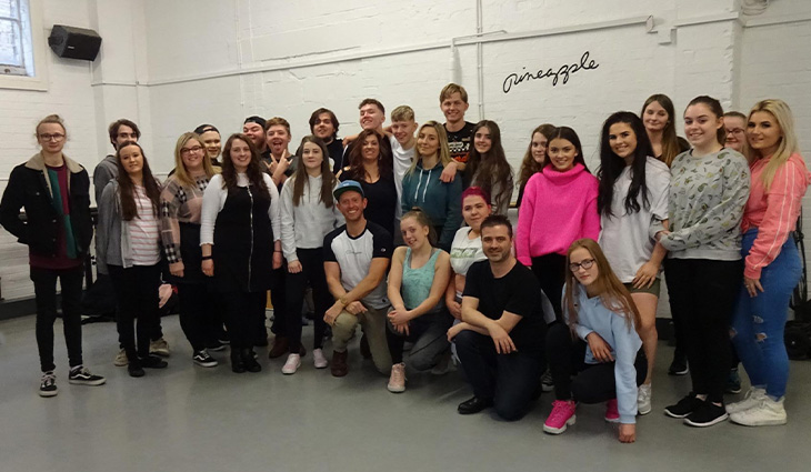 A group of performing arts students visiting Pineapple Studios