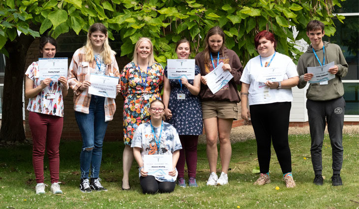 Group of Routes to College learners from Lichfield receiving awards