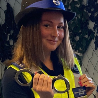 Photo of Public Services student Ruby Evans wearing Police Community Officer uniform