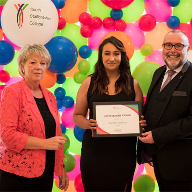 Tamzin Gulliver being presented with Student of the Year Award by Claire Boliver and Andy Cartwright