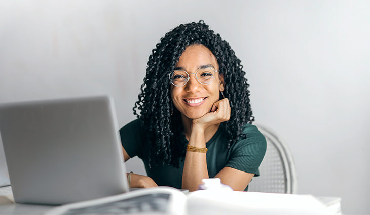 Lady working from home in front of a computer