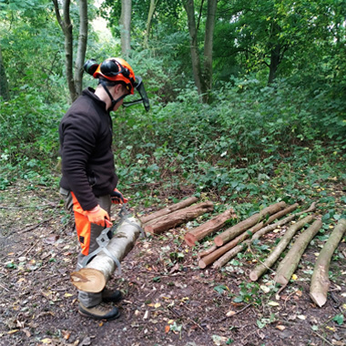 Photo of student Ashley Whitney Arboriculture student practicing safe lifting & handling as part of health and safety