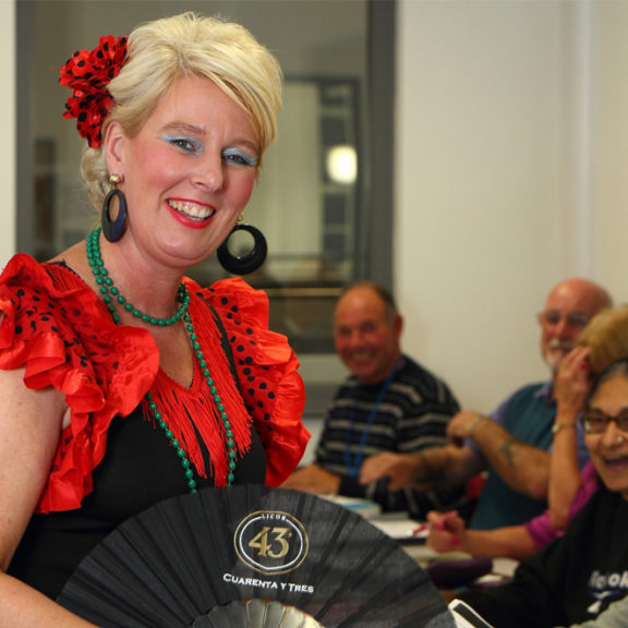 Spanish Tutor Frances Bedford smiling at camera 991x661