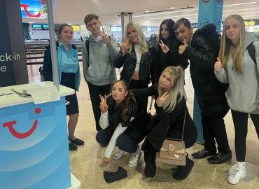 Photo of travel students with TUI staff at Birmingham Airport