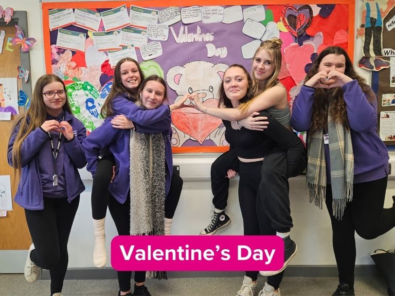 Early Years learners and staff at Cannock celebrating Valentine's Day