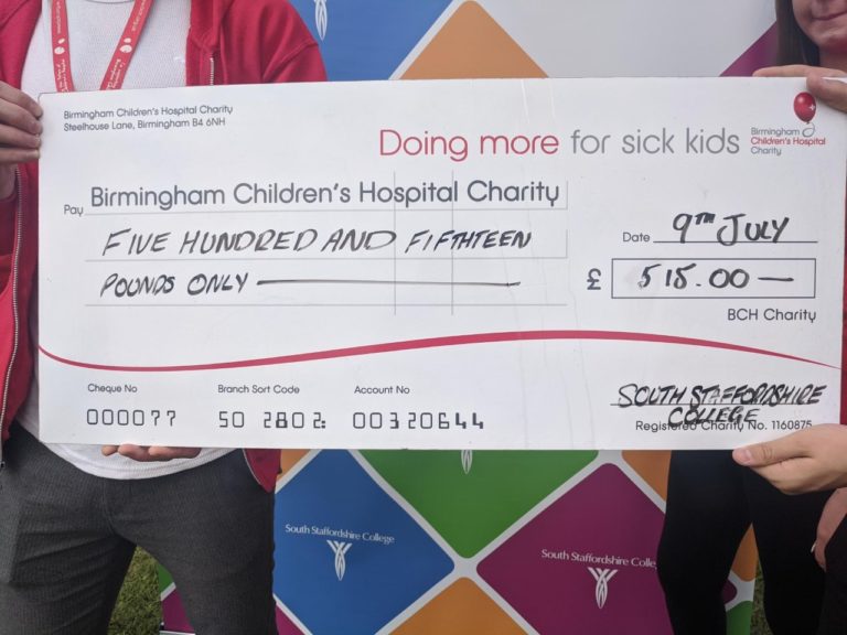Cheque from Birmingham Children's Hospital