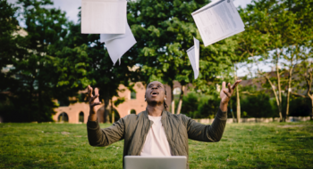 Student celebrating exam results