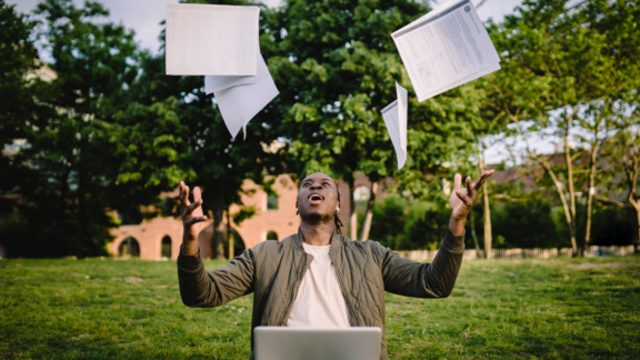 Student celebrating exam results