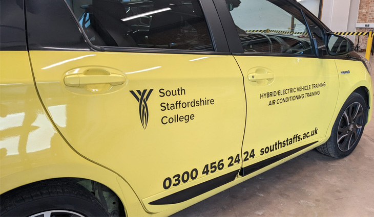 Electric Yellow Toyota Yaris in Automotive Training Centre