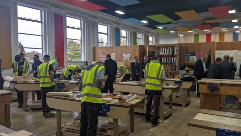 Carpentry workshop at construction opening event