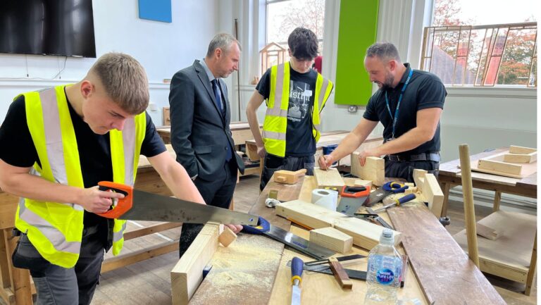 Carpentry workshop at construction opening event