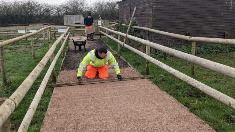 Carnell staff working on Rodbaston Animal Zone path