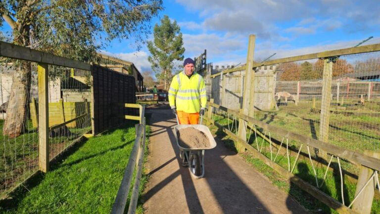 Carnell staff member working on Rodbaston Animal Zone path