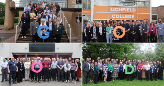 Happy SSC staff with GOOD letters to celebrate Ofsted achievements