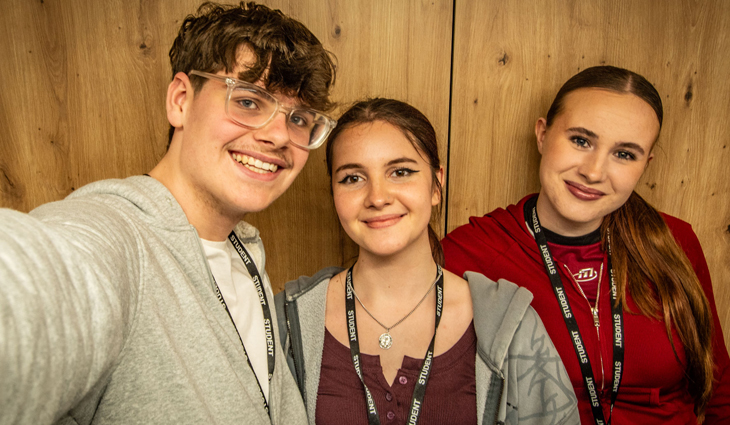 Three T Level students taking selfie