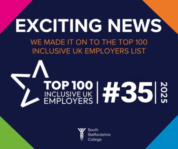 South Staffordshire College ranked number 35 in Top 100 employers inclusivity and diversity index